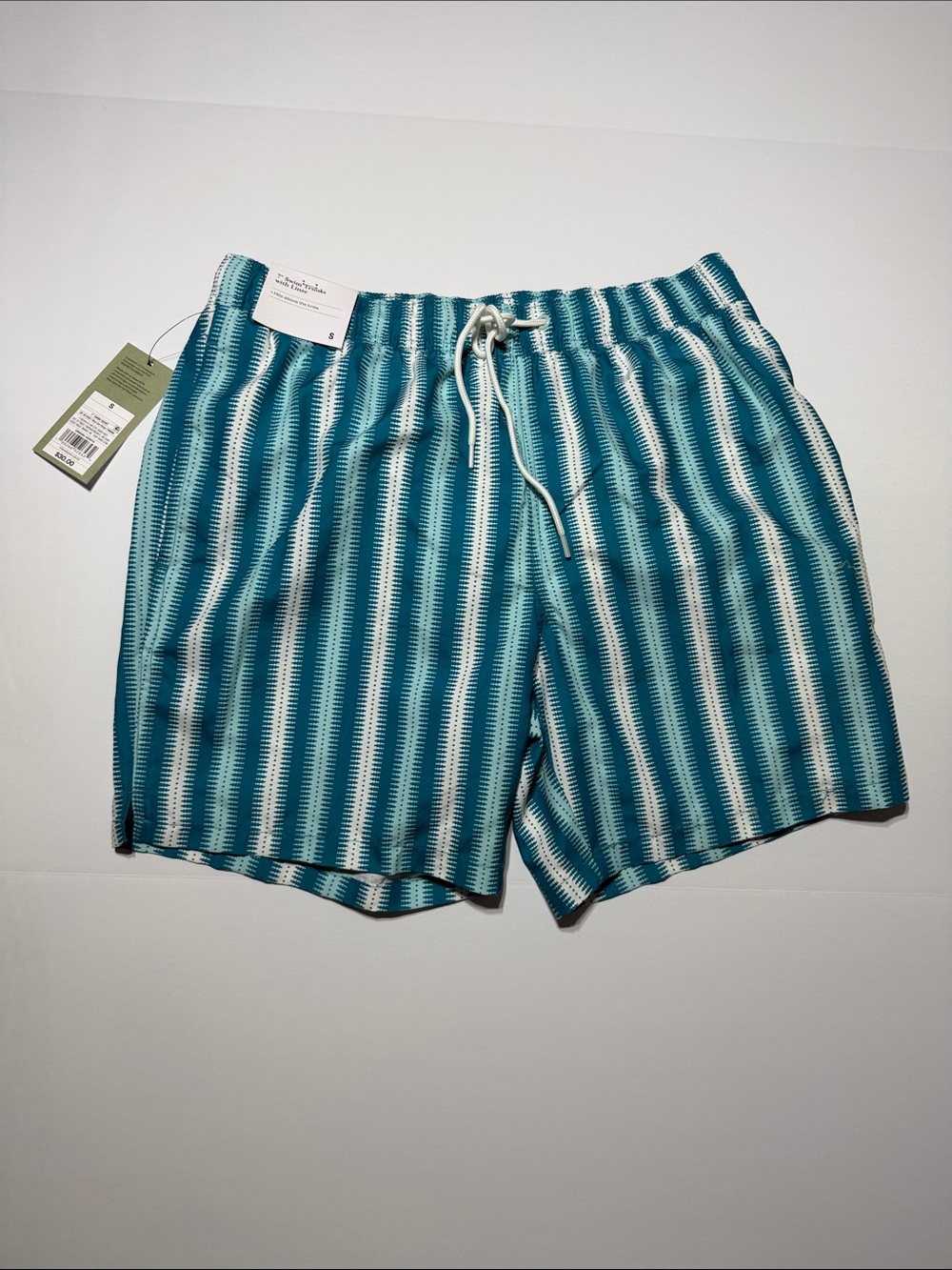 Old Navy Teal and White Striped Swim Trunks